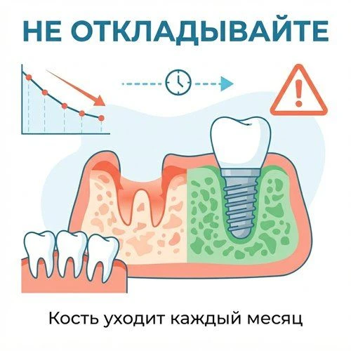 🦷 Почему нельзя откладывать имплантацию: что происходит с костью и соседними зубами