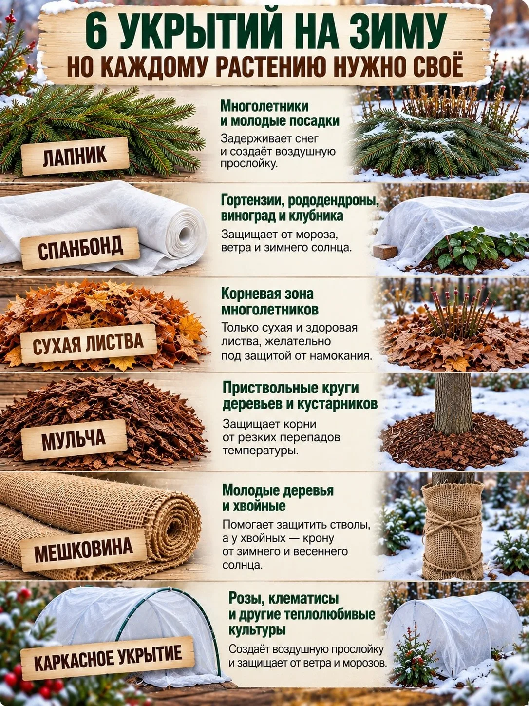 🌿 Чем укрыть растения на зиму: 6 рабочих вариантов