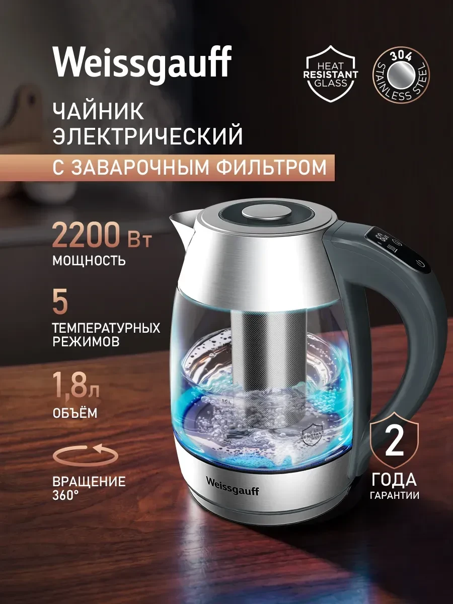 Интересная идея от Weissgauff Электрический чайник с заварочным фильтром WK 1810 EcoGlass Filter Tem