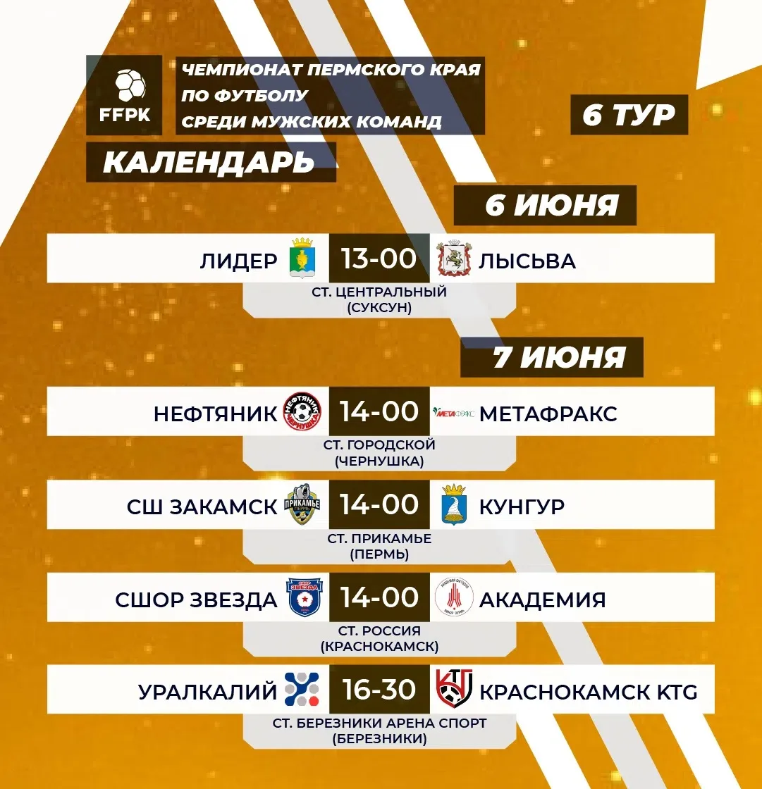 ⚽️Чемпионат Пермского края по футболу 

🏟️В воскресенье, 7 июня, на основном поле спортивной школы 