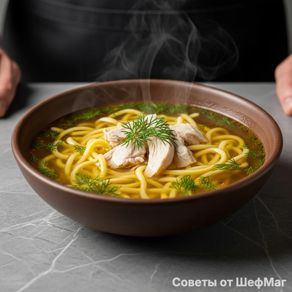 Золотой стандарт: как сварить кристально чистый куриный суп с упругой домашней лапшой