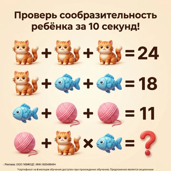Покажите ребенку задачку на картинке выше. Неважно, ответит он правильно или ошибется: