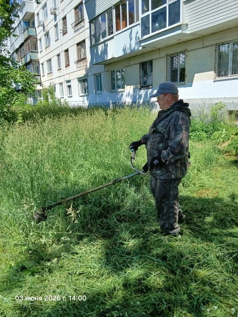 На этой неделе подрядчики ООО "КИТ" начали работы по покосу травы на придомовых территориях. Работаю