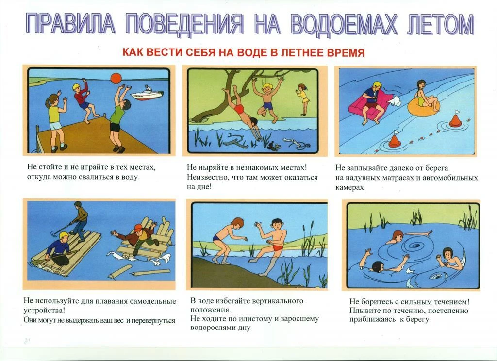 Правила поведения на водоемах летом.