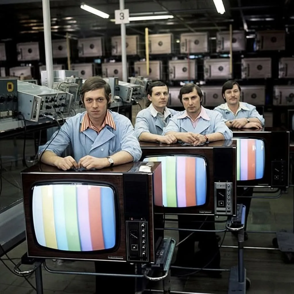 На заводе по производству цветных телевизоров. 1970-е.