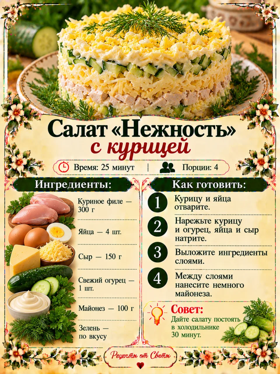🥗 Салат «Нежность» с курицей