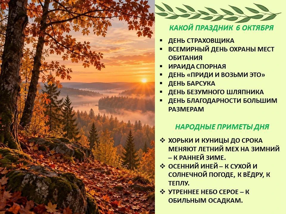 🔸Сегодня 6 октября 2026 года, вторник