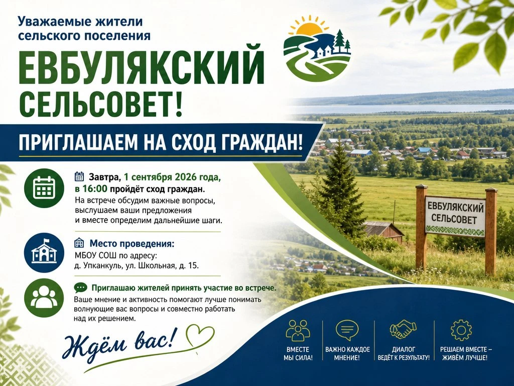 Уважаемые жители Евбулякского сельского поселения!