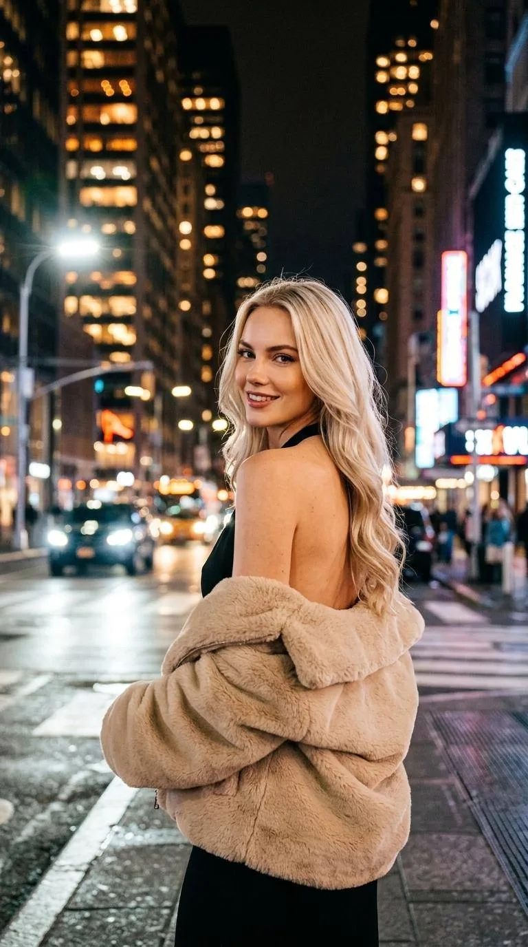 Огни города 🖤  Ultra-realistic nighttime cityscape portrait on a bustling urban street. The backgrou