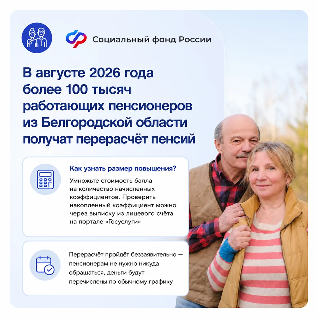 С 1 августа Отделение СФР по Белгородской области проведёт корректировку страховых пенсий

Корректир