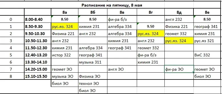 Изменения в расписании на 8.05