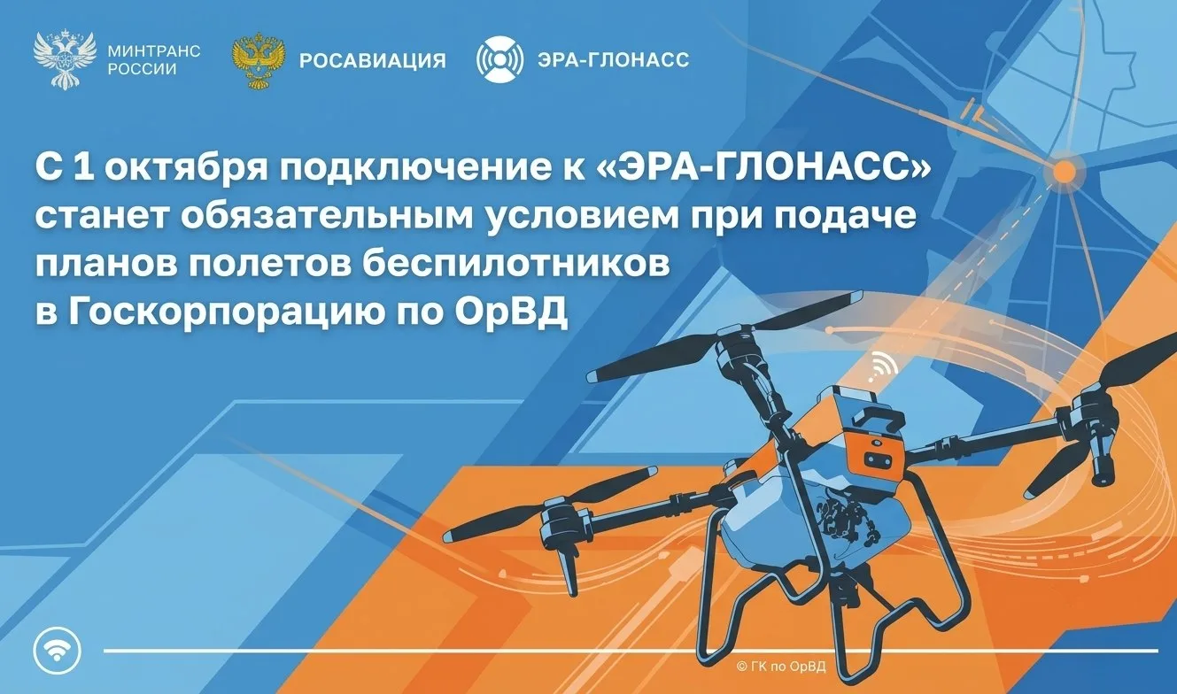 🚁 С 1 октября планы полётов БПЛА будут принимать только при подключении к «ЭРА-ГЛОНАСС»