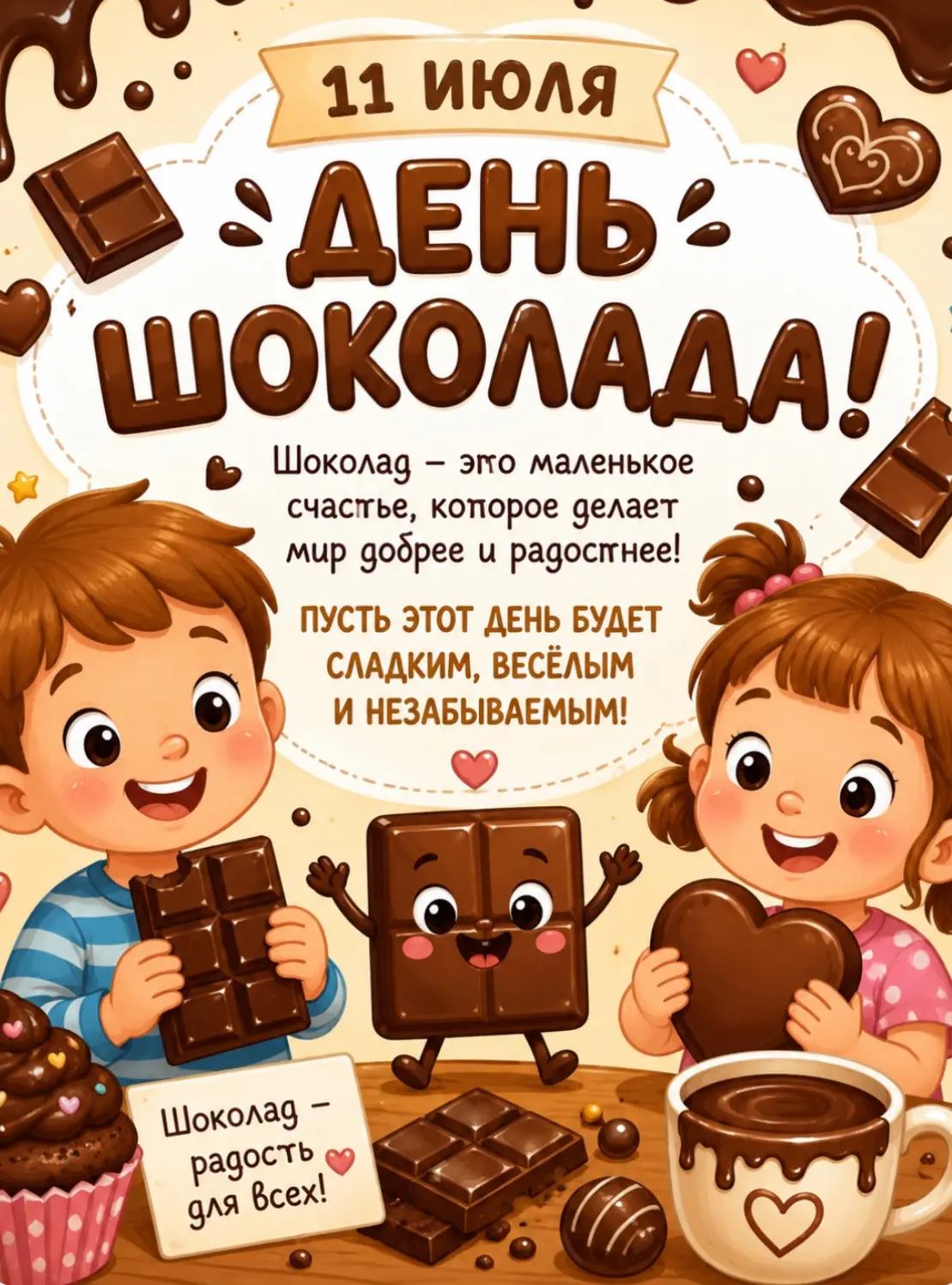 🍫11 июля — Всемирный день шоколада!

Шоколад — это не только любимое лакомство детей, но и продукт,