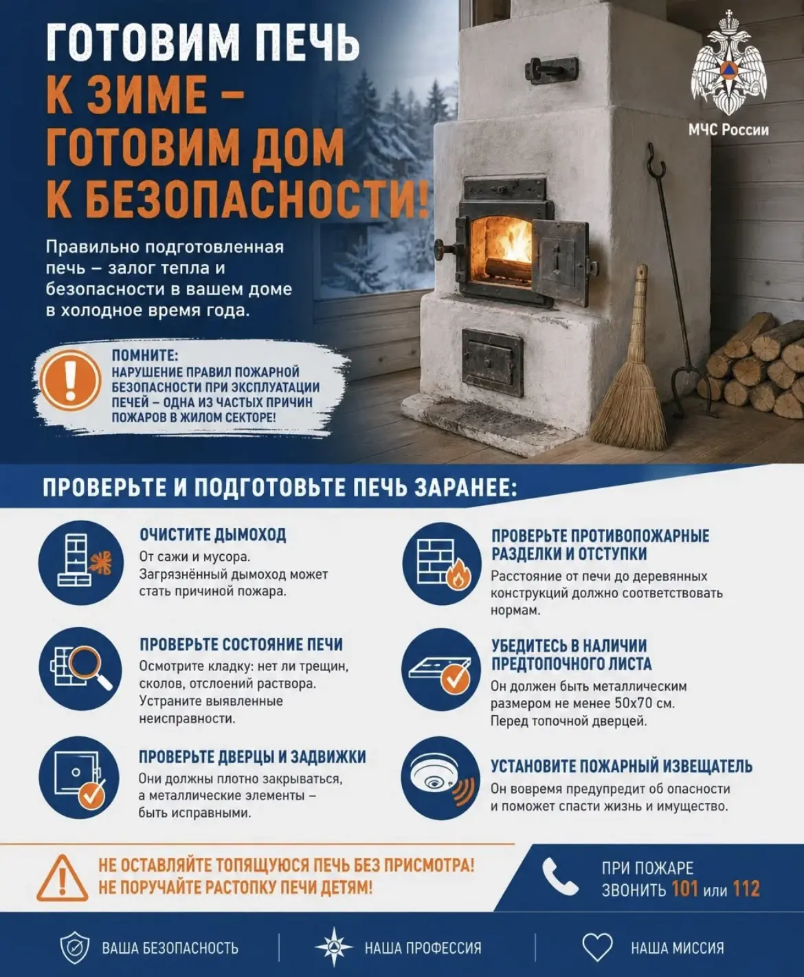 🚨 ГОТОВИМ ПЕЧИ К ЗИМЕ: МЧС РОССИИ НАПОМИНАЕТ: