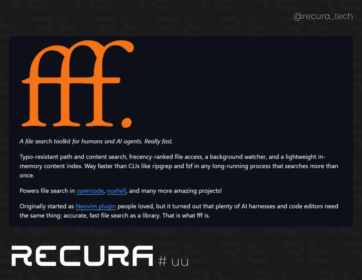 🤖 FFF

👁️ Сверхбыстрый поиск файлов и содержимого для Neovim, AI-агентов и инструментов разработ