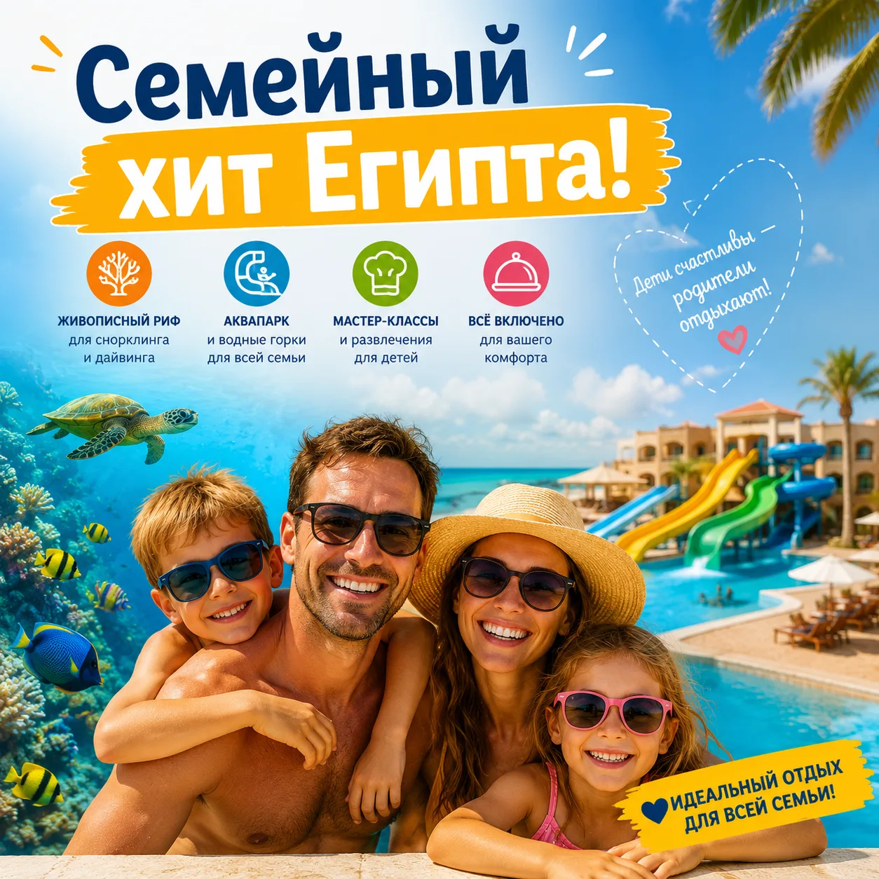 🐠 Египет, который понравится и детям, и родителям!
⠀
Представьте: утром вы плаваете среди ярких рыб