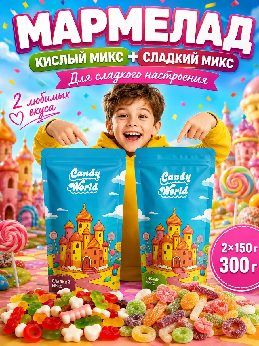 ⚡️ Мармелад жевательный набор кислый и сладкий 300 г, CandyWorld