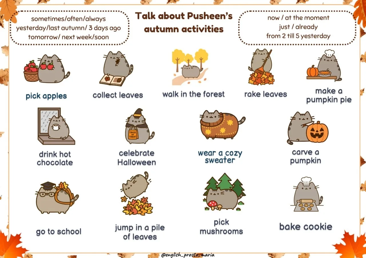 🔥 Pusheen + Tenses Revision 🍁