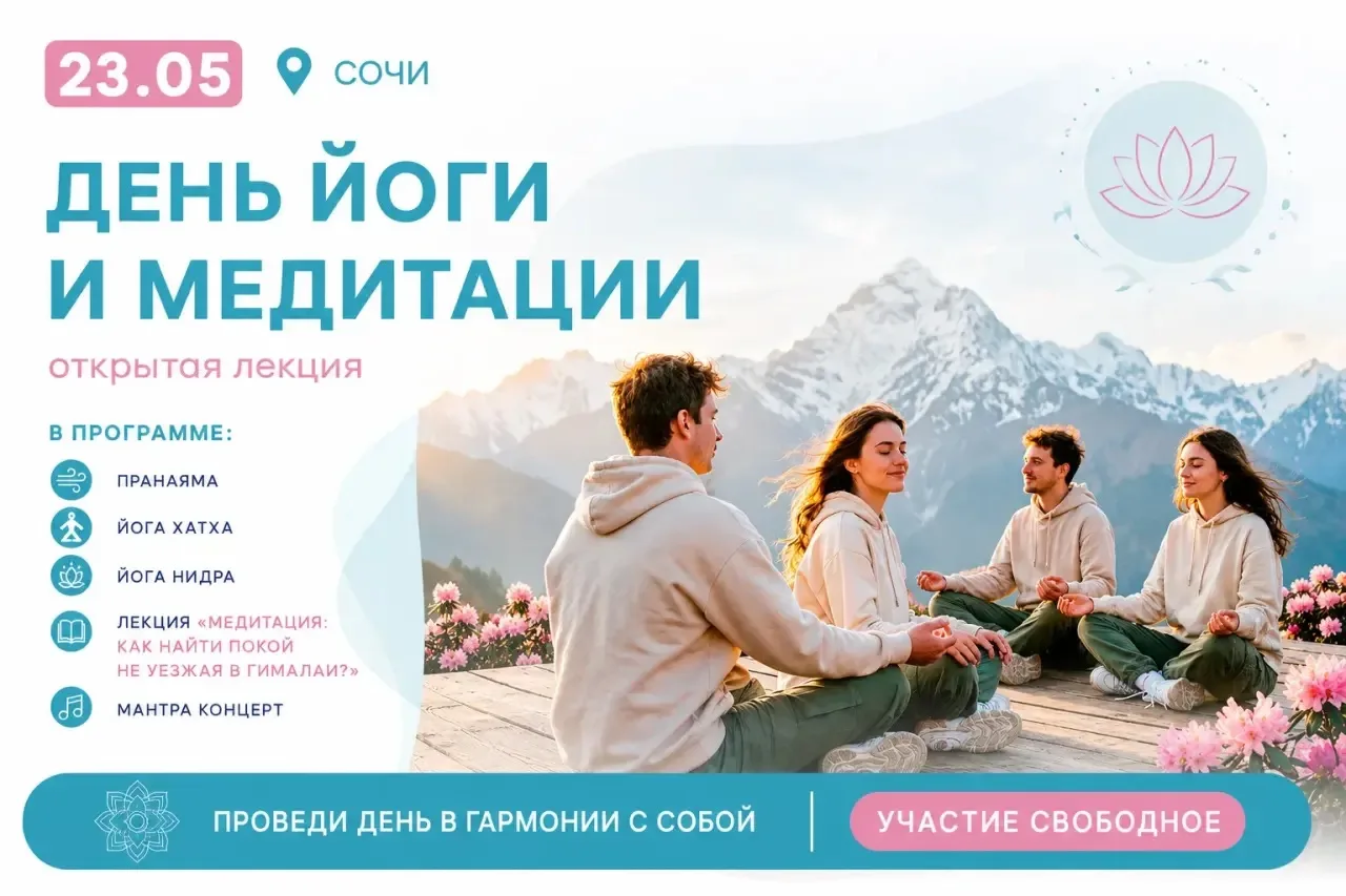 Напоминаем, что 23 мая мы проводим🧘«День йоги и медитации в Сочи»🧘‍♀️