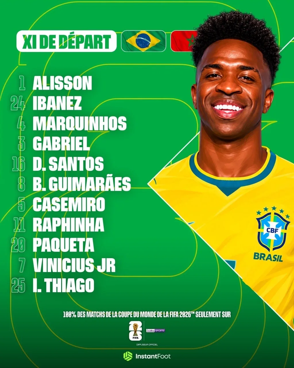 🇧🇷✅ Вини в старте на первый матч Бразилии против Марокко