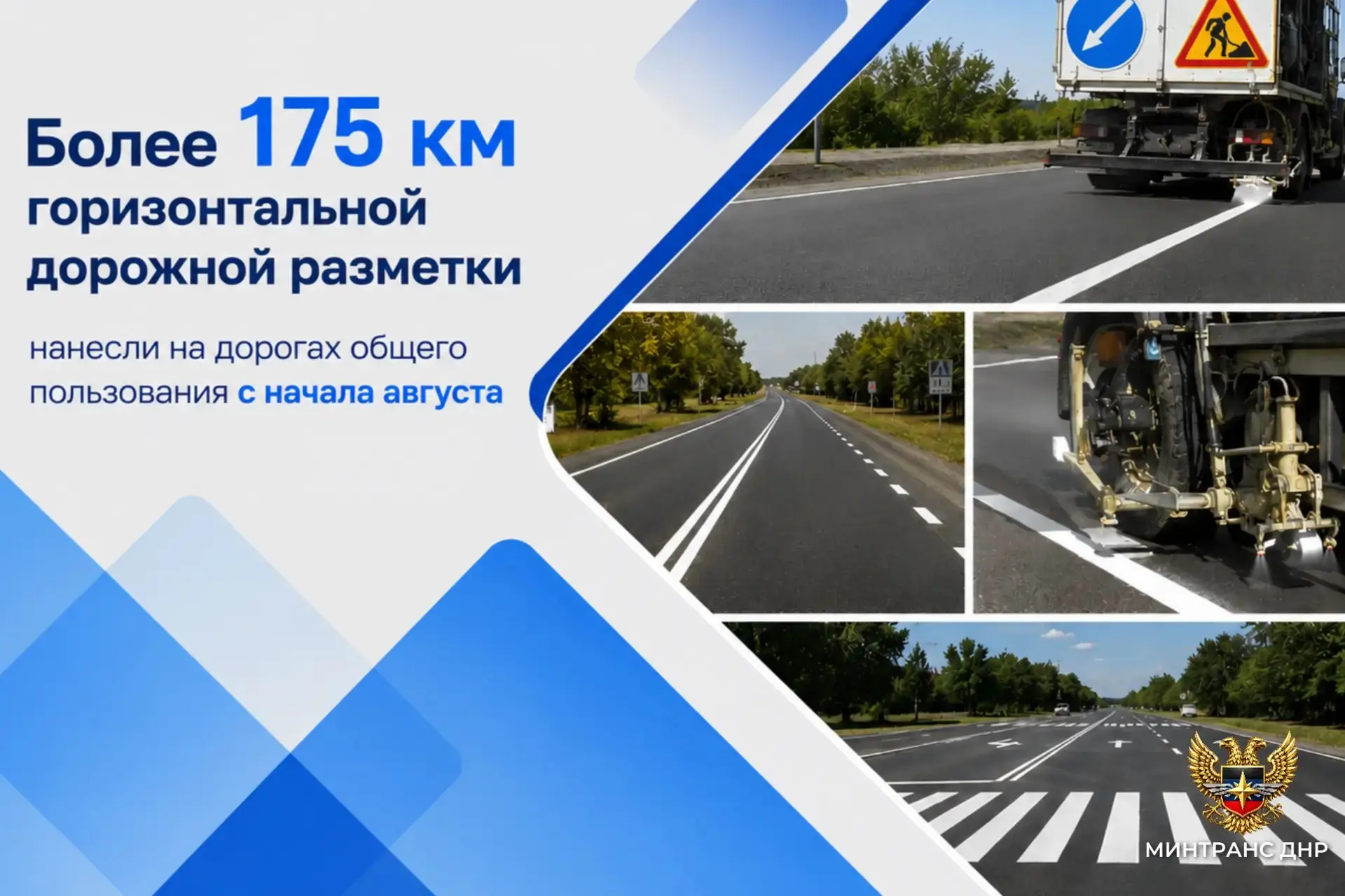 🔵Безопасность движения в приоритете: с начала августа в ДНР обновлено свыше 175 км дор...