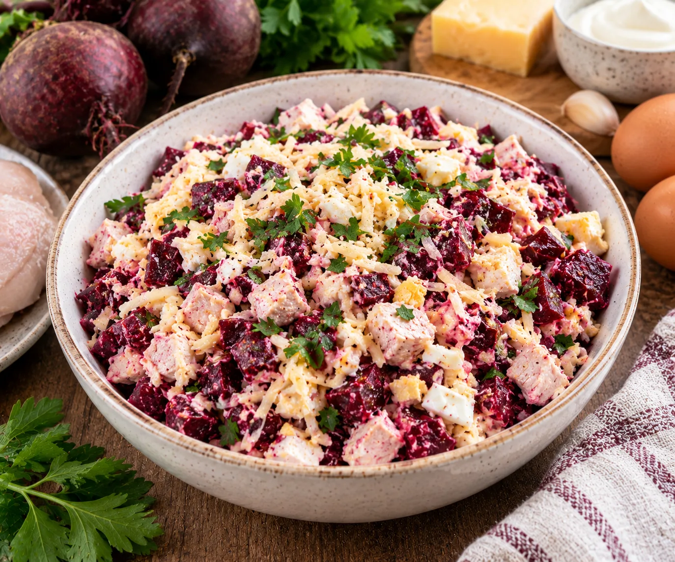 🥗 Салат из свёклы с курицей и яйцами