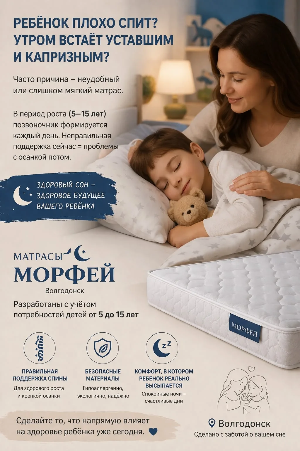 🌙 **Ребёнок плохо спит, утром встаёт уставшим и капризным?**