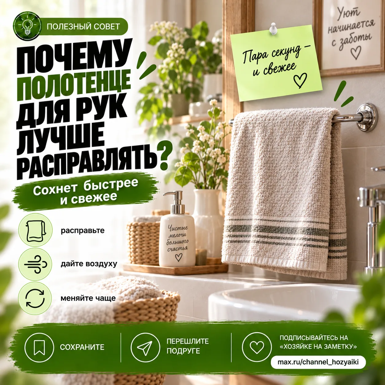 Почему полотенце для рук лучше расправлять после использования 👐💧