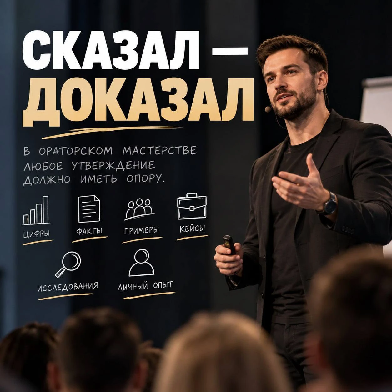 В ораторском мастерстве есть простое правило: сказал — доказал.