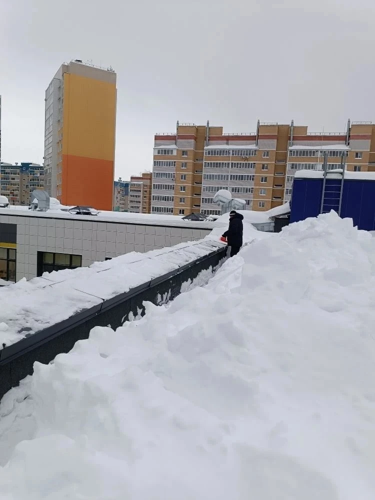 ❄️ И вновь на помощь пришли отцы!  После обильных снегопадов крыша лицея покрылась объемной белоснеж
