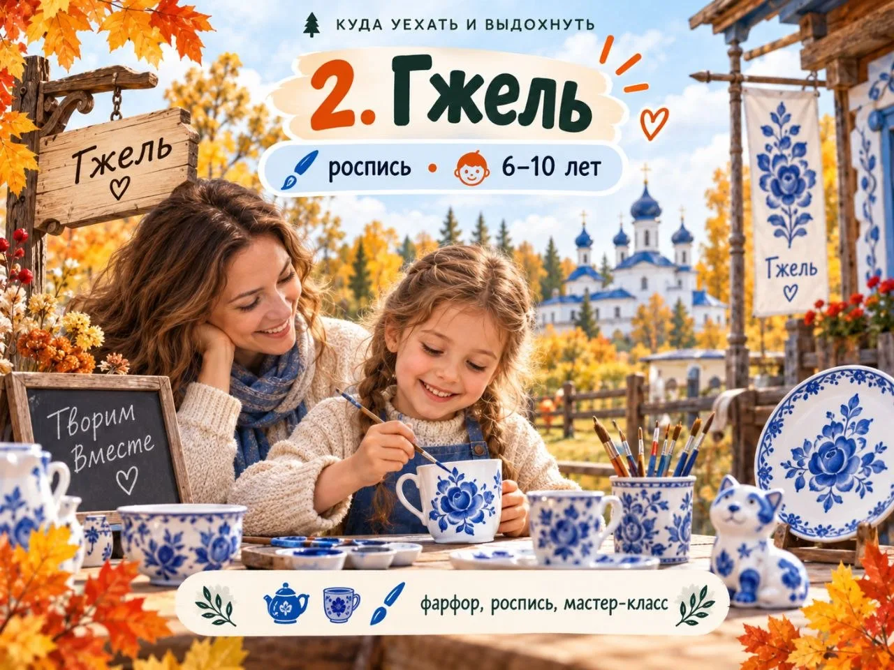 2. ГЖЕЛЬ: МЕСТО, ГДЕ РЕБЁНКУ МОЖНО НАКОНЕЦ ВСЁ ТРОГАТЬ 🎨💙