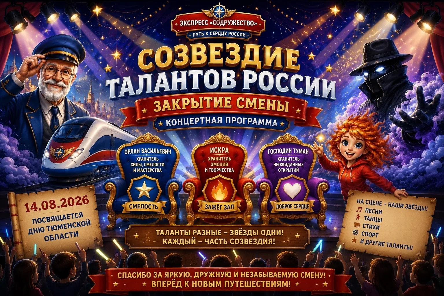 🌟 Финальное мероприятие смены — «Созвездие талантов России» 🌟

Дорогие воспитатели, вожатые и наши