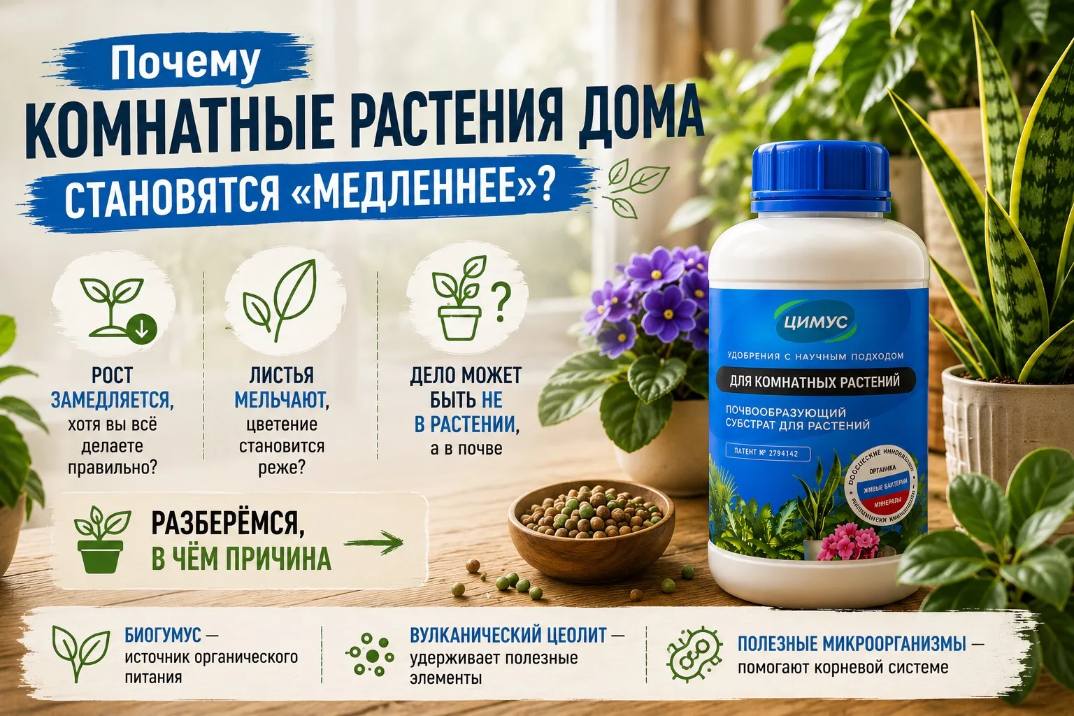 🪴 Знаете, почему комнатные растения часто перестают расти, хотя вы их регулярно поливаете?
Проблема
