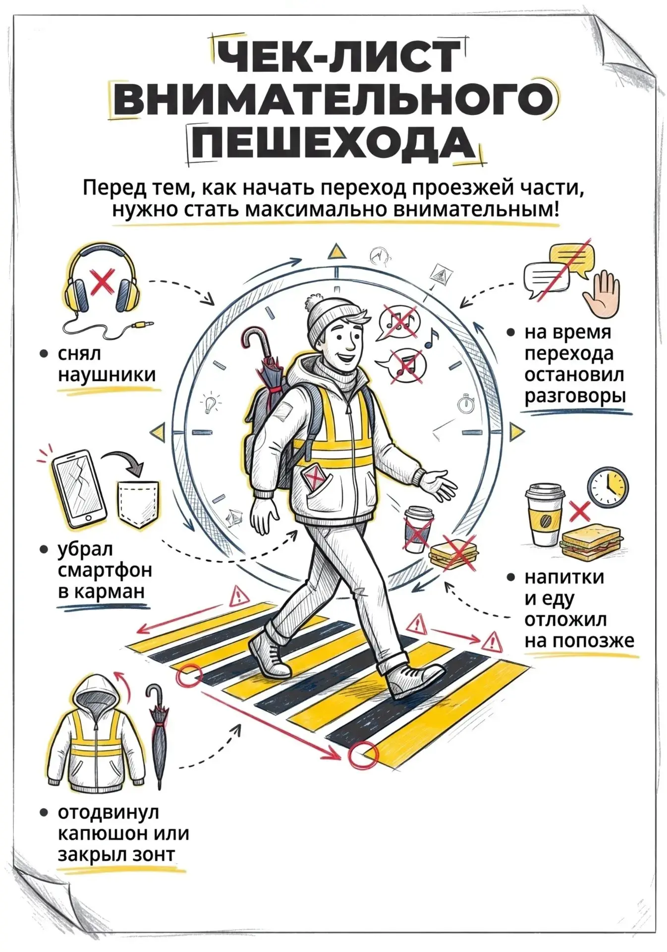 Помни алгоритм перехода проезжей части:  ✅ «Стой» – остановись перед пешеходным переходом подальше о