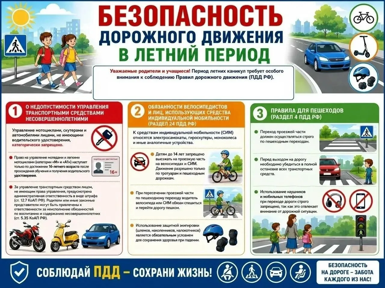 БЕЗОПАСНОСТЬ ДОРОЖНОГО ДВИЖЕНИЯ В ЛЕТНИЙ ПЕРИОД
Уважаемые родители и учащиеся!                      