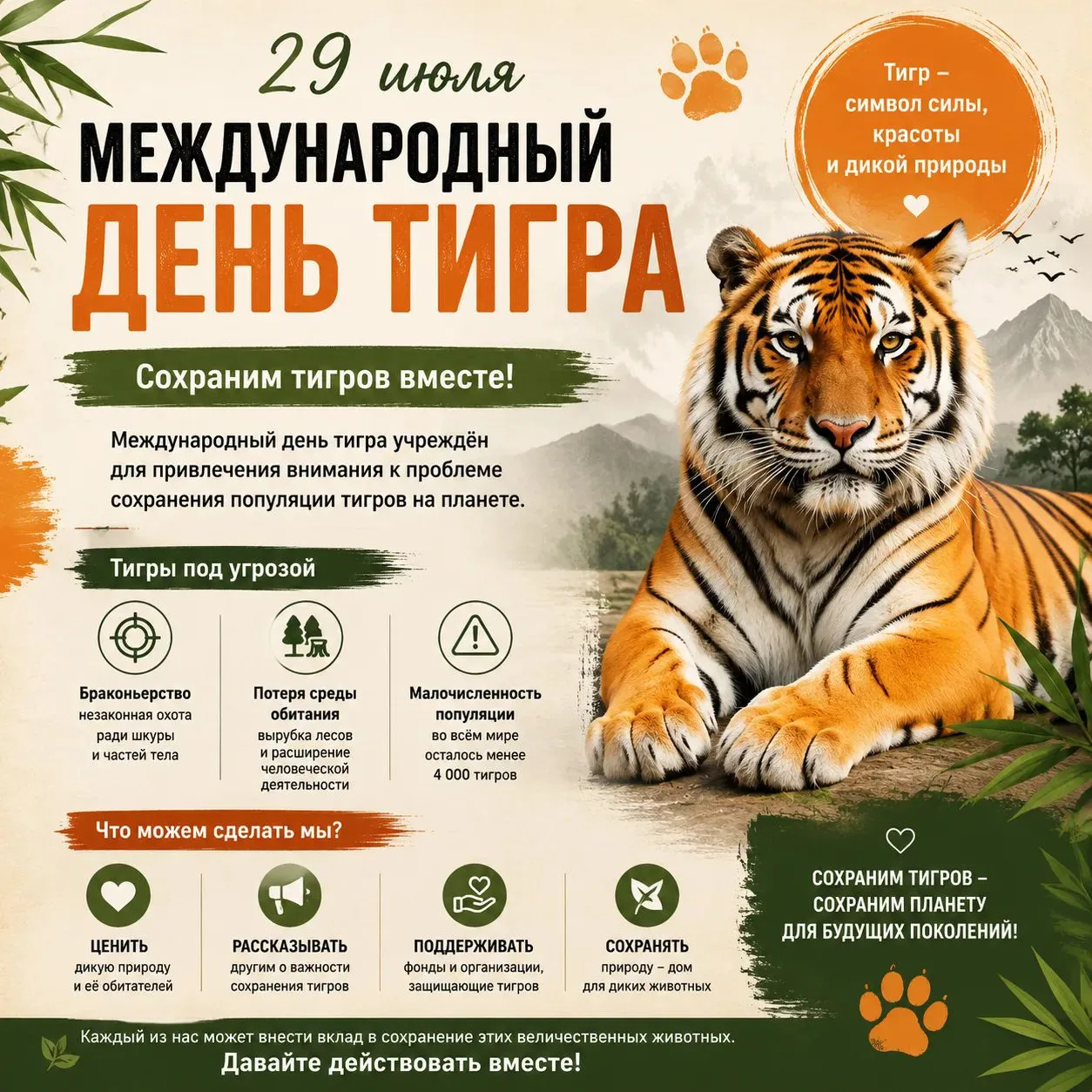 🐯 29 июля – Международный день тигра! 🐯

Сегодня особенный день – во всём мире отмечают Международ