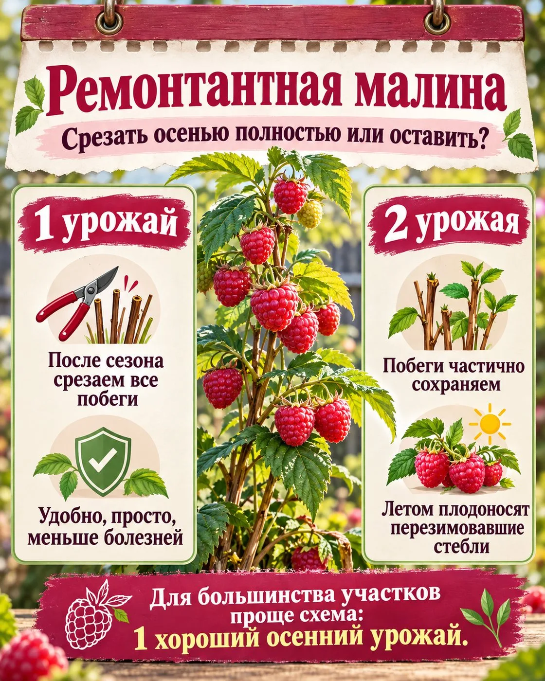 РЕМОНТАНТНАЯ МАЛИНА: СРЕЗАТЬ ОСЕНЬЮ ПОЛНОСТЬЮ ИЛИ ОСТАВИТЬ?