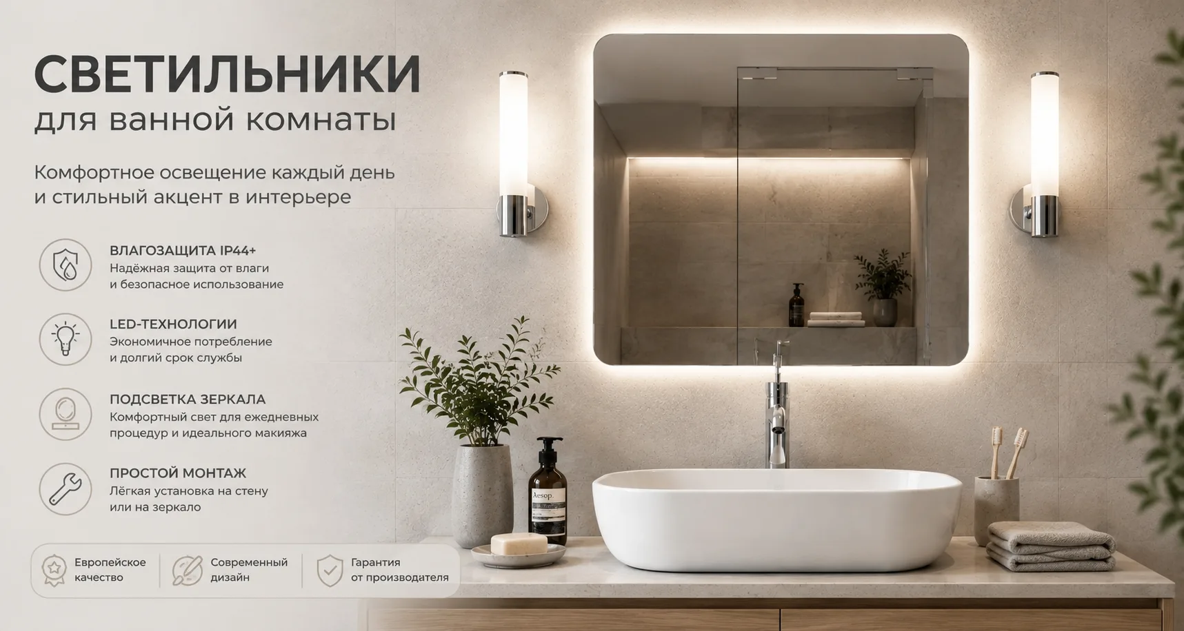 Светильники для ванной комнаты: как выбрать безопасное и комфортное освещение