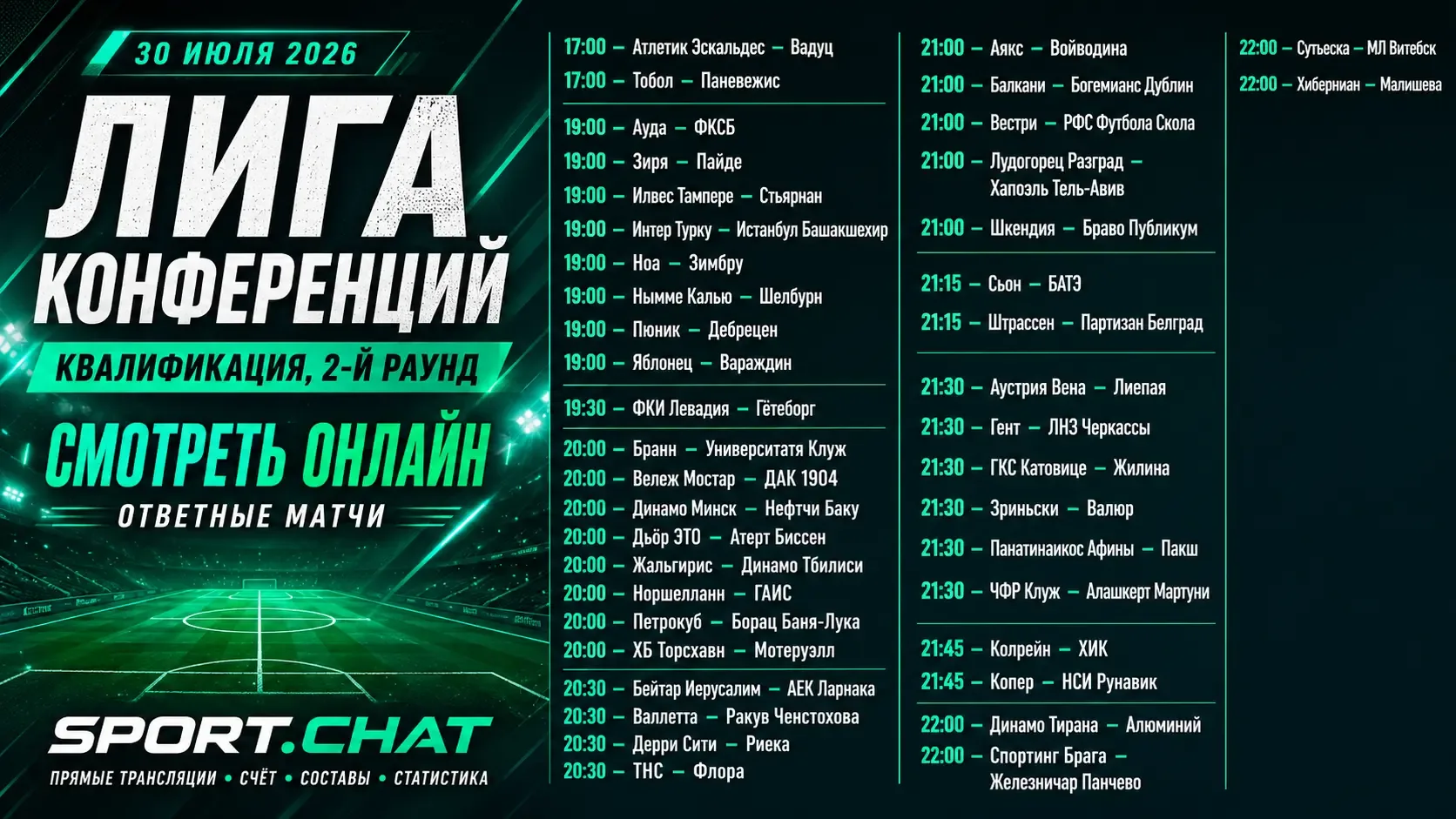 Лига конференций УЕФА, квалификация: смотреть футбол онлайн, прямые трансляции ответных...