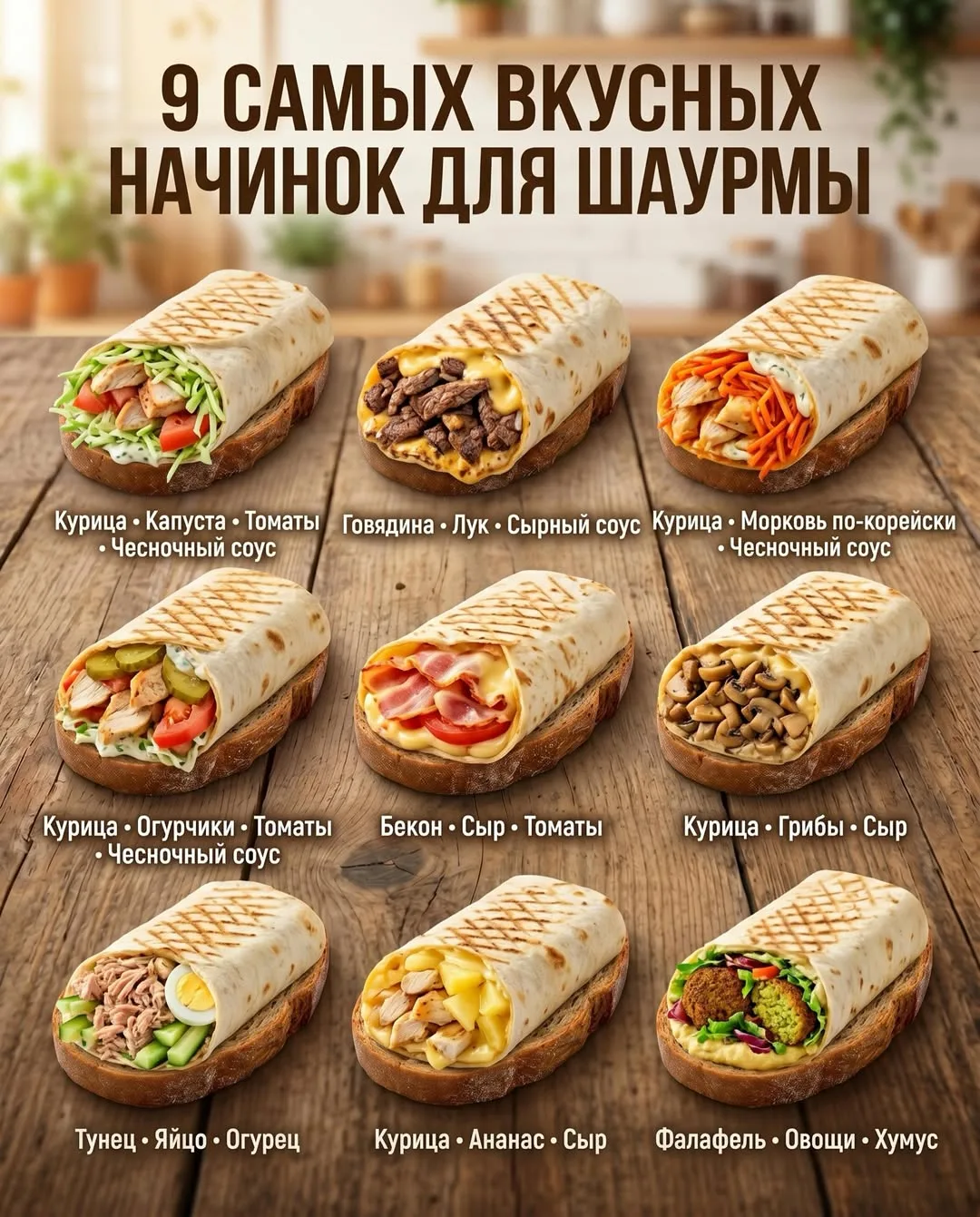 🌯 9 САМЫХ ВКУСНЫХ НАЧИНОК ДЛЯ ДОМАШНЕЙ ШАУРМЫ

Сохрани, чтобы не потерять🤍

1️⃣ Курица • Капуста •