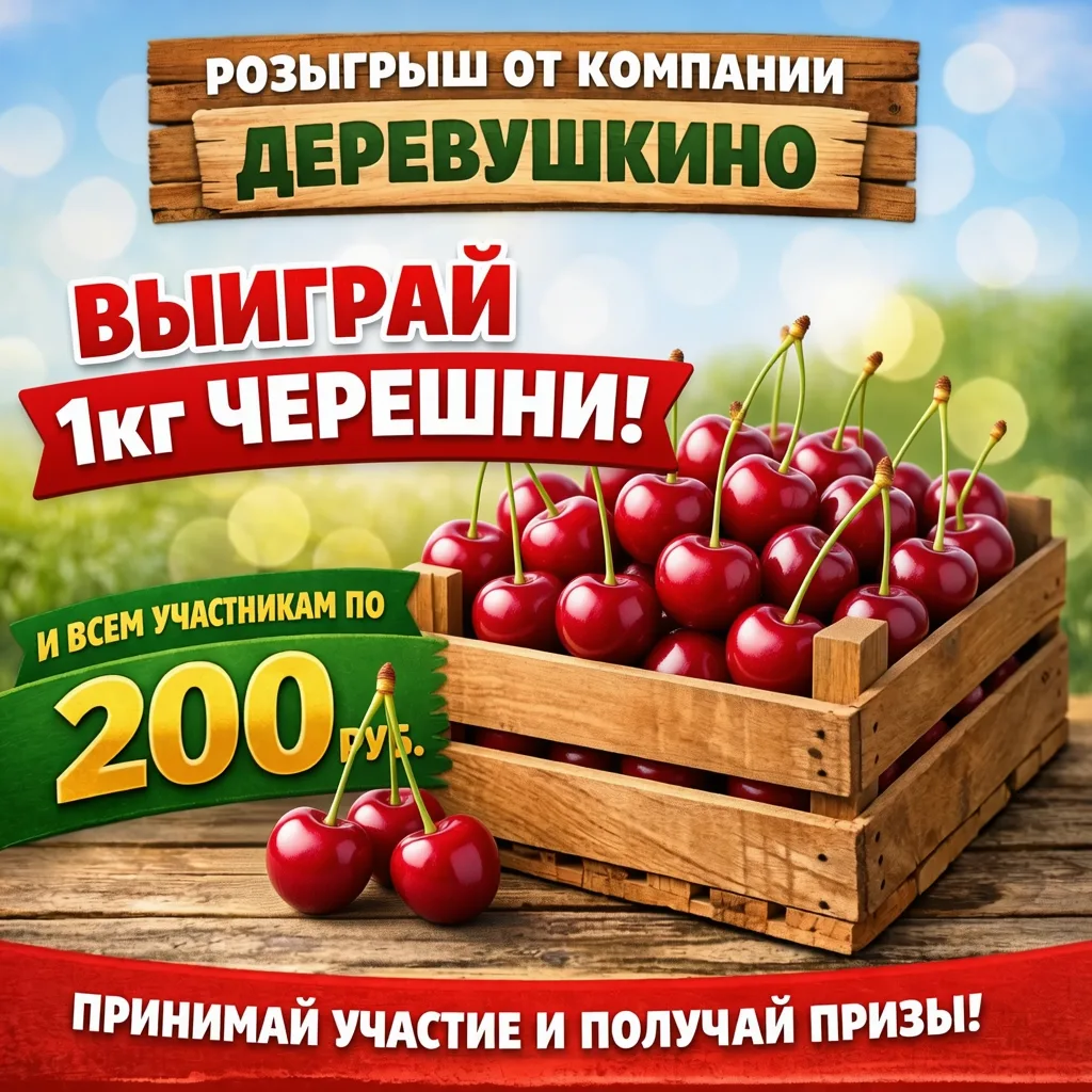 🎉СНОВА РОЗЫГРЫШ 🎉

🔥  1кг ЧЕРЕШНИ БЕСПЛАТНО !!!

🎁Время подарков!

✨ 1кг ЧЕРЕШНИ достанется одно
