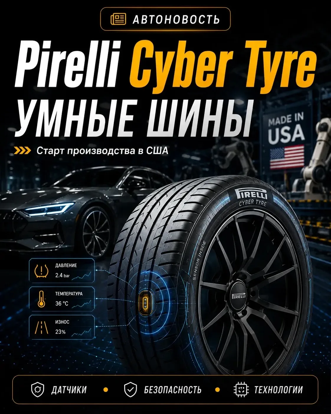 Pirelli запускает производство «умных шин» Cyber Tyre в США