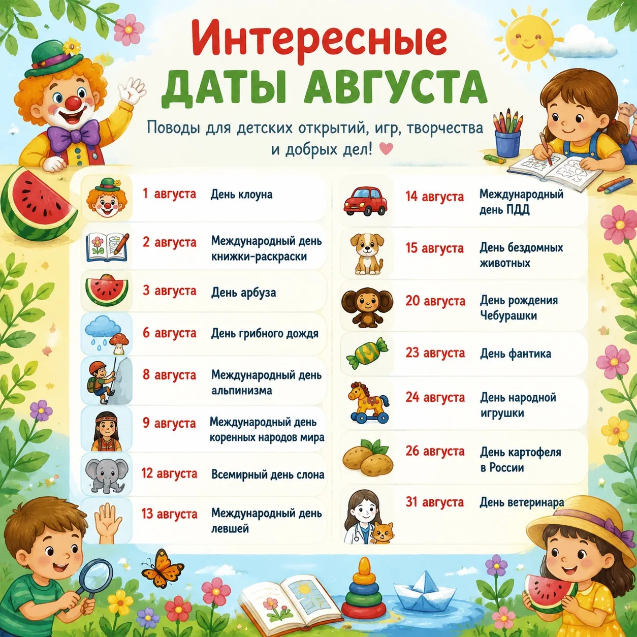 🌸 Интересные даты августа