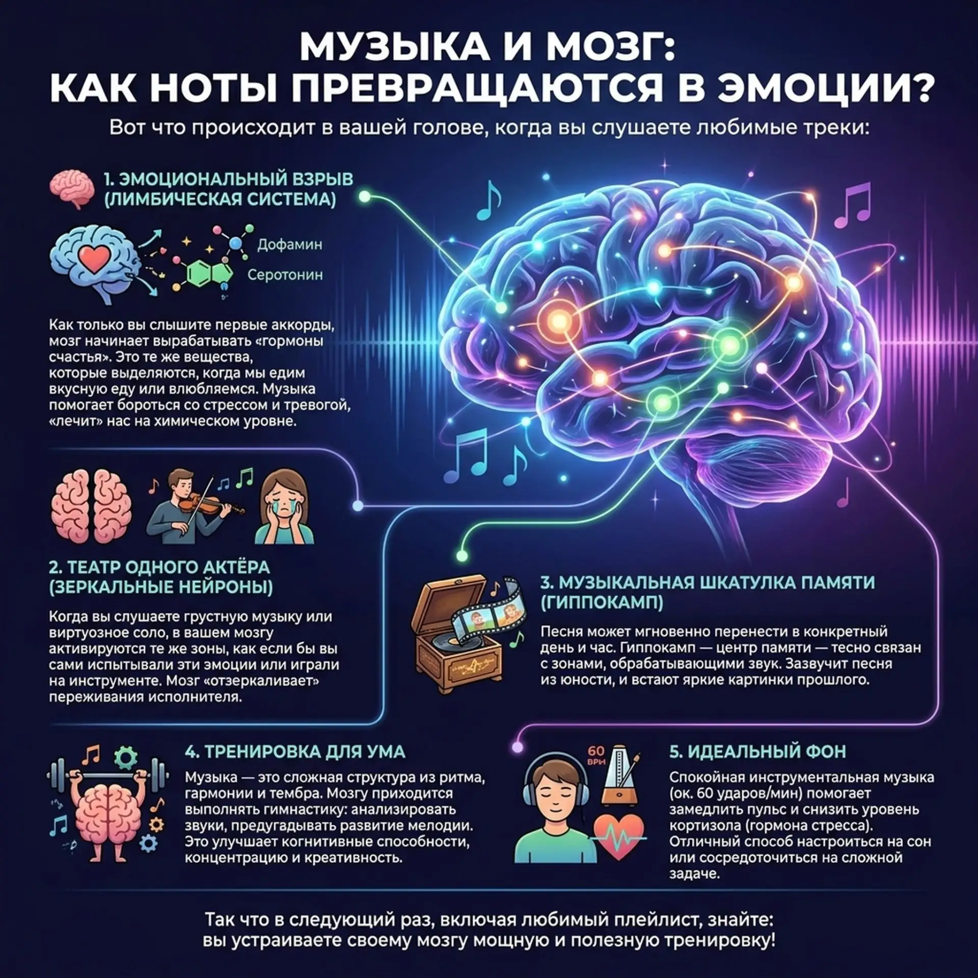 Музыка и мозг: как ноты превращаются в эмоции? 🎶🧠