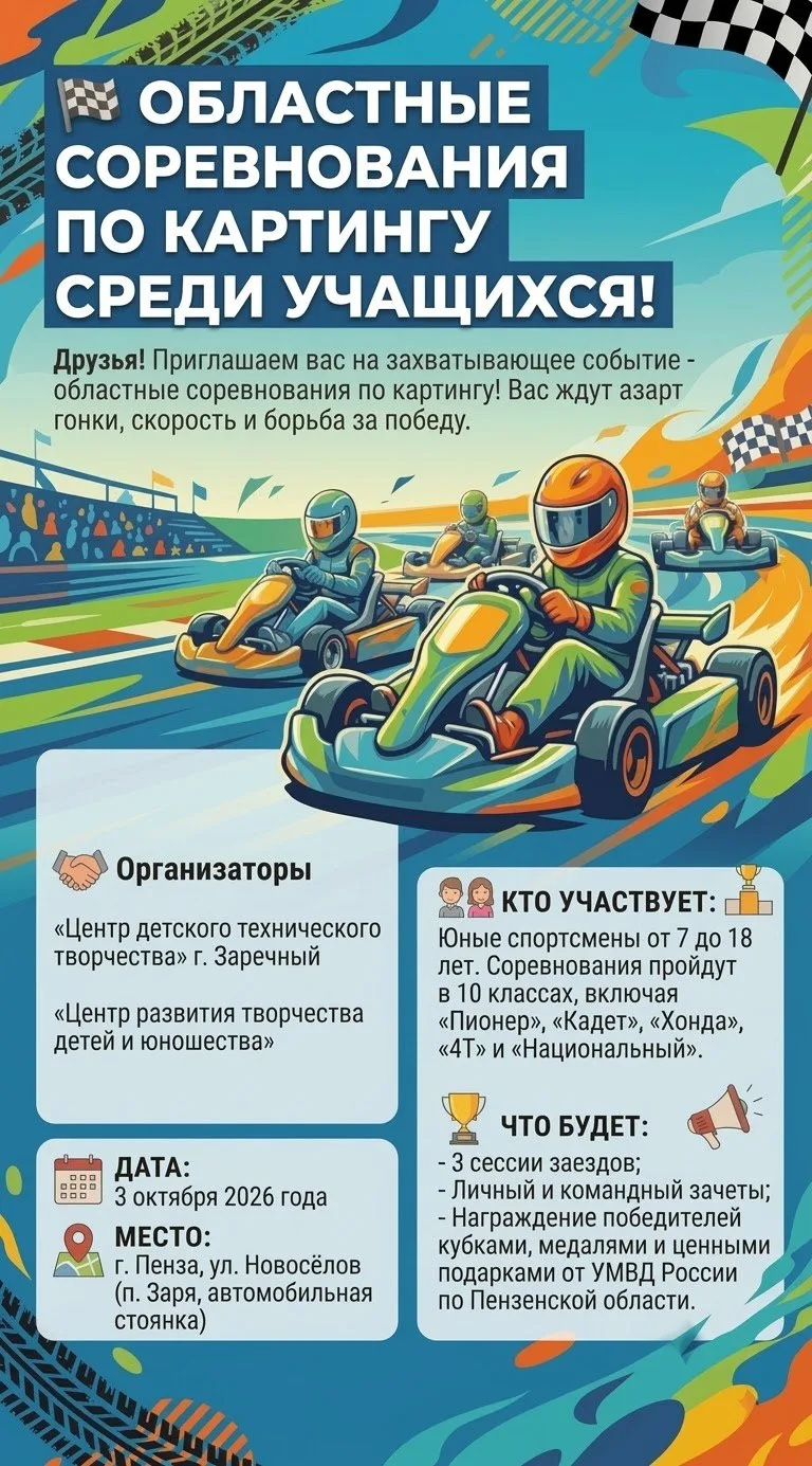 🏁 Скоро! Областные соревнования по картингу среди учащихся! 🏎️