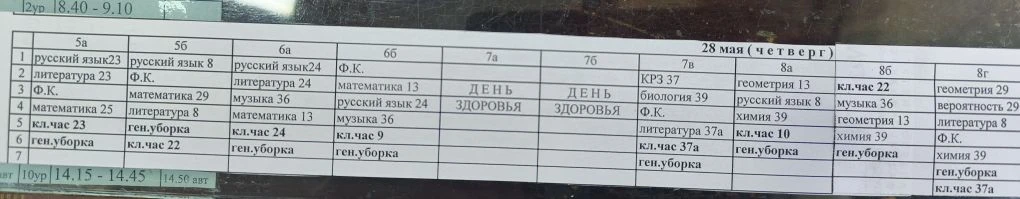 Расписание на 28 мая