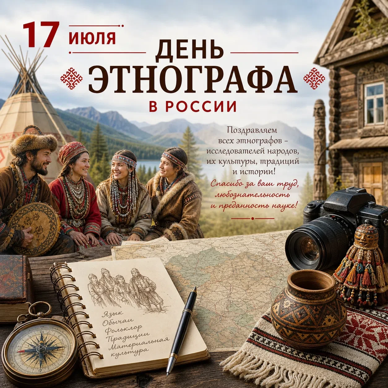 1️⃣7️⃣ июля Россия отмечает День этнографа. Это профессиональный праздник тех, кто изучает народы, и