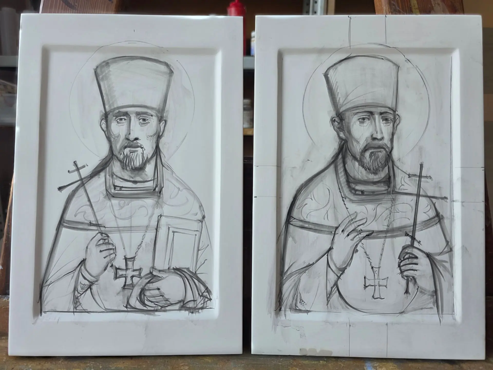 Начала рисунок небольших иконочек св. новомученика Николая Подьякова для его потомков. ...