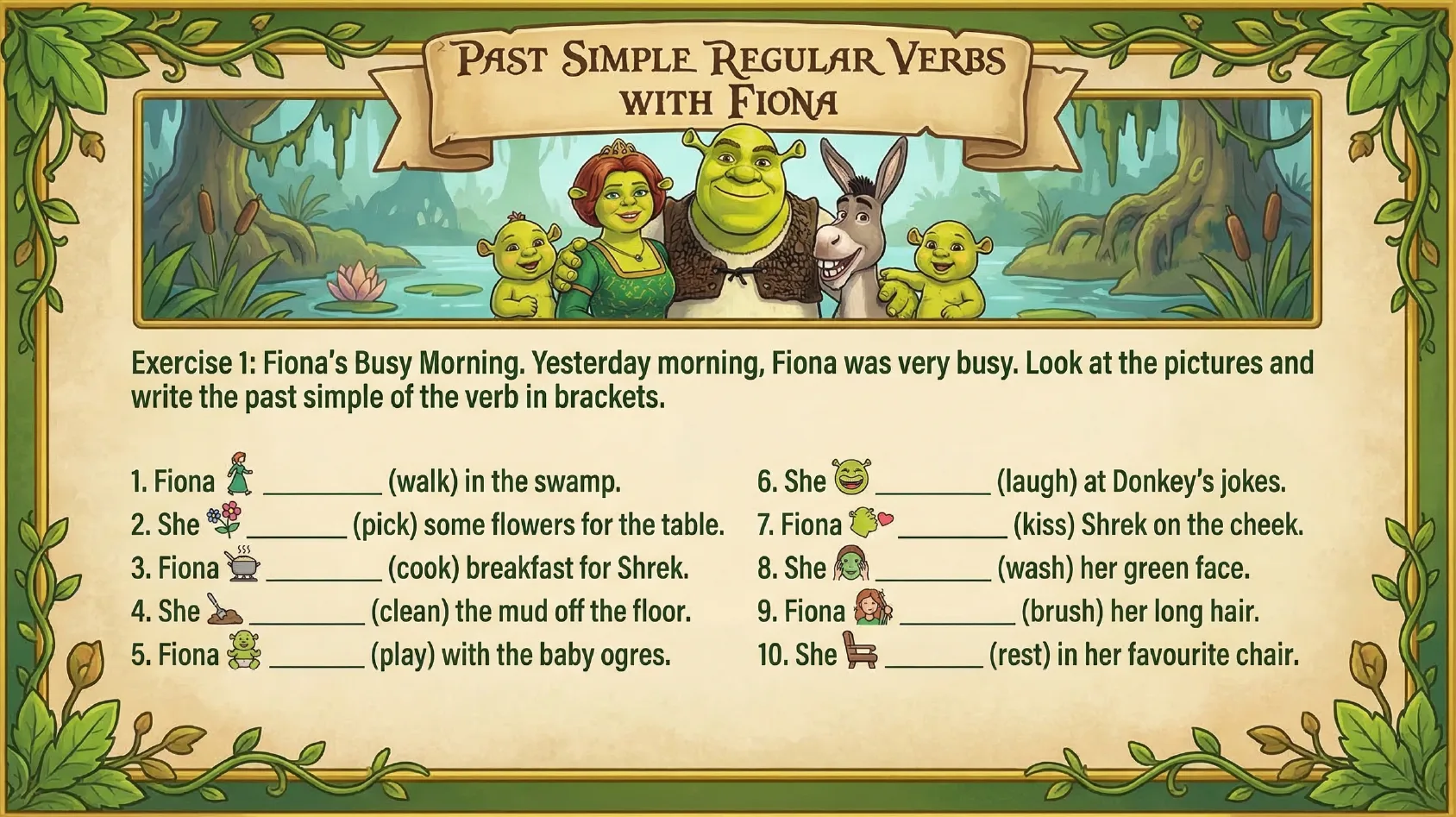 ❤ PAST SIMPLE REGULAR VERBS WITH FIONA A0-A1    ❤️ Забрать бесплатно можно здесь     📚📚📚Бесплатная б