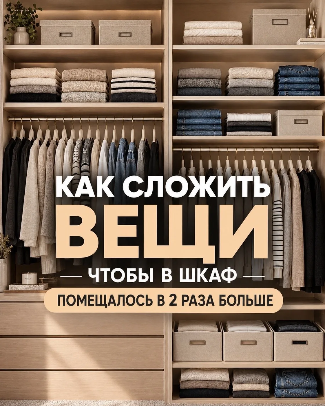 Как сложить вещи, чтобы в шкаф помещалось в 2 раза больше✨